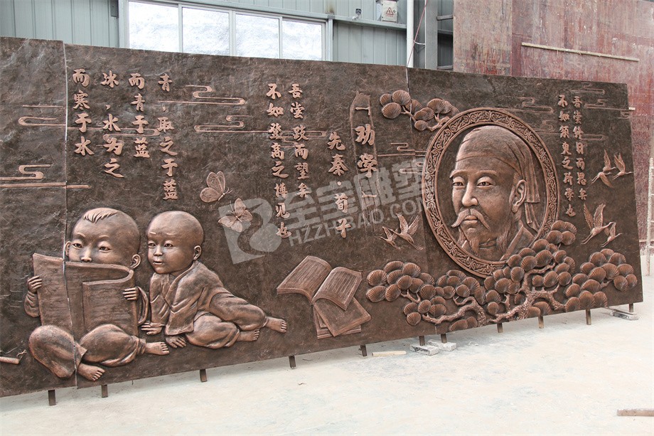 校園文化學(xué)校玻璃鋼仿紫銅浮雕玻璃鋼仿鑄銅雕塑圓雕設(shè)計定制